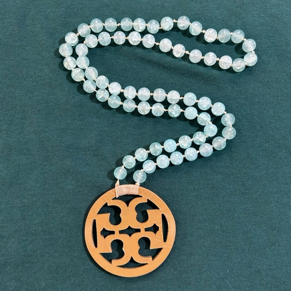 Tory Burch Statement Pendant Necklace Semi Precious Green Handmade Jewelry